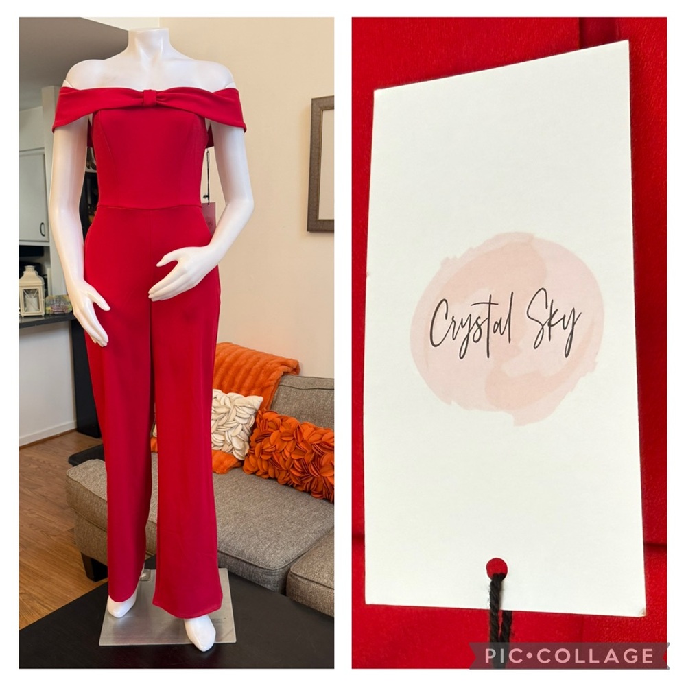 ❣️🆕Crystal Sky Red Bow Top Off The Shoulder Pant Jumpsuit STYLE# J004212525T❣️